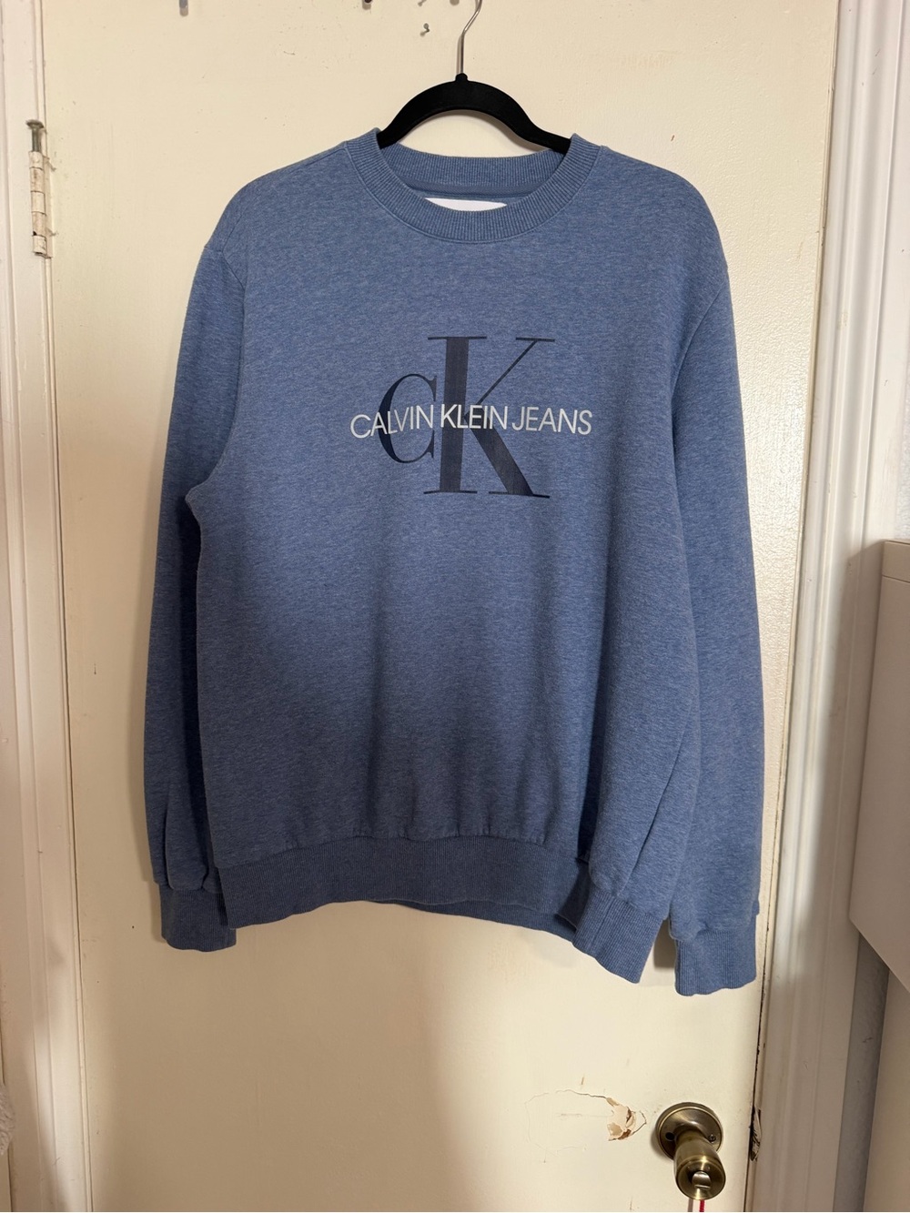 Calvin Klein Jeans Heathered Blue CK Monogram Crewneck Sweatshirt Size Large